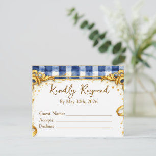 Cartons Réponse Gingham Bleu Blanc Or Luxe Moderne Tendance Chic