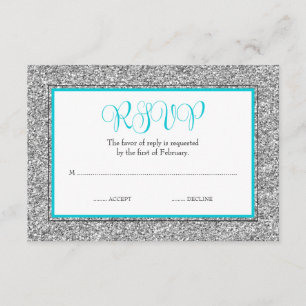 Cartons Réponse Glam Faux Parties scintillant Argent Turquoise Ble