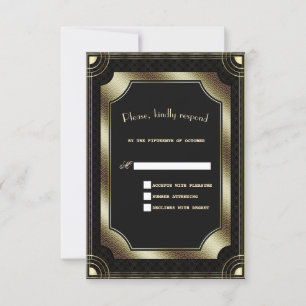 Cartons Réponse Glam Gold Black Great Gatsby Art Déco Mariage