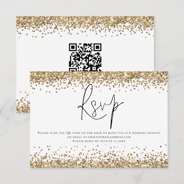 Cartons Réponse Glam Gold Parties scintillant QR Code Mariage de s (Devant / Derrière)