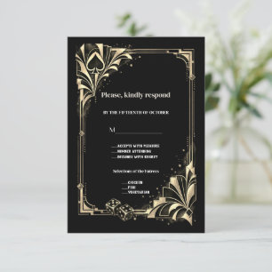 Cartons Réponse Glam Or Noir Art Déco Casino Vegas Mariage