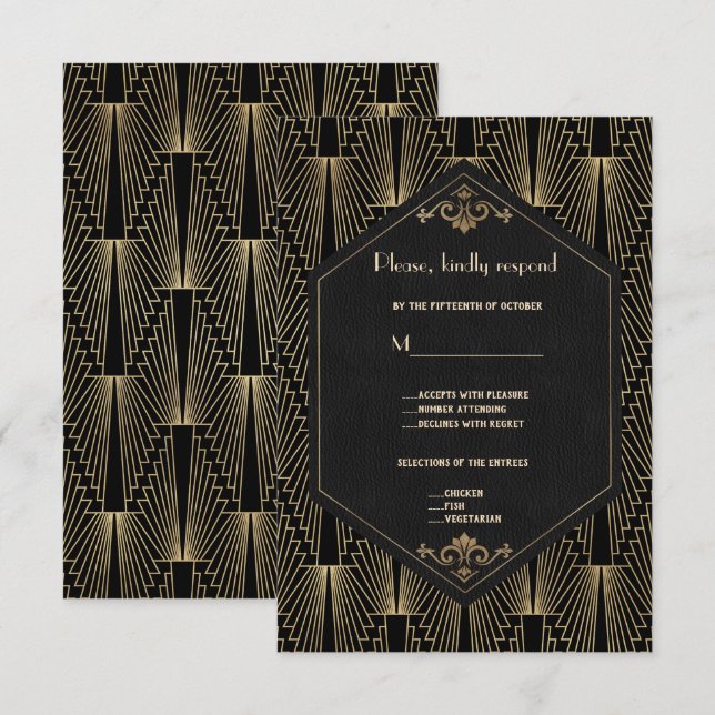 Cartons Réponse Glam Roaring 20s Great Gatsby Art Deco Wedding (Devant / Derrière)
