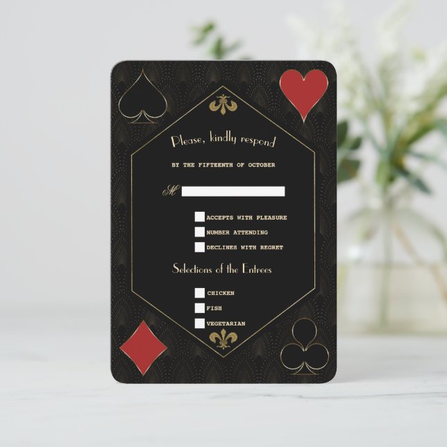 Cartons Réponse Gold Art Deco Gatsby Casino Vegas Poker Mariage (Debout devant)