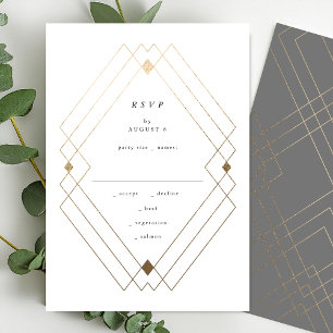 Cartons Réponse Gold Diamond Gris Géométrique Mariage Gatsby