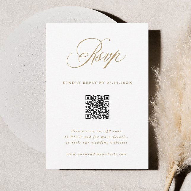 Cartons Réponse Gold Romantic Calligraphy Mariage QR Code (Créateur téléchargé)
