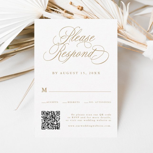 Cartons Réponse Gold Romantic Calligraphy Mariage QR Code (Créateur téléchargé)