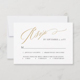 Cartons Réponse Gold Simple Élégant Script Repas Choix Mariage