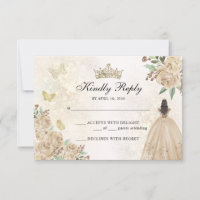 Gold Sparkel Floral Princess Quinceañera Anniversa