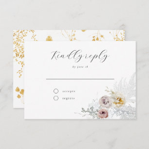 Cartons Réponse Golden Bloom Delicate Floral Calligraphie Mariage 