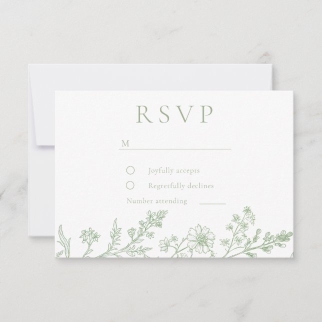 Cartons Réponse Gorgeous Sage Line Art Wedding  (Devant)