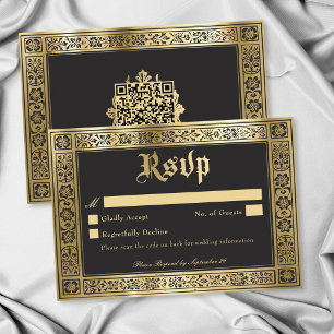 Cartons Réponse Gothic Bleu Or Médiéval Jusqu'à la Mort Mariage QR