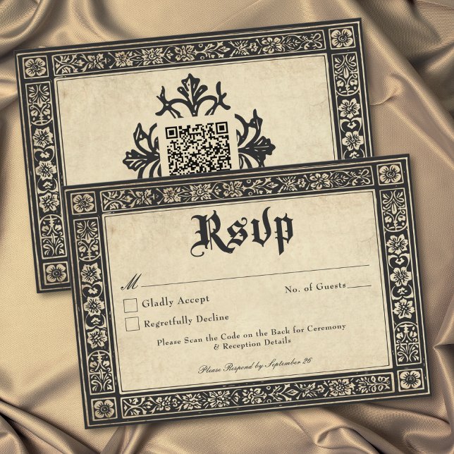 Cartons Réponse Gothic Parchment Medieval Until Death Wedding QR (Gothic Parchment Medieval Until Death Wedding QR RSVP Card)