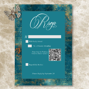 Cartons Réponse Gothique Antique Turquoise or Damask QR Code Maria