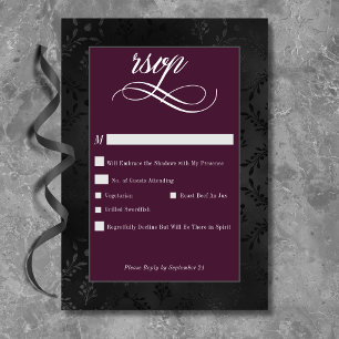 Cartons Réponse Gothique foncé Noir Floral Satin Damask Vin Mariag