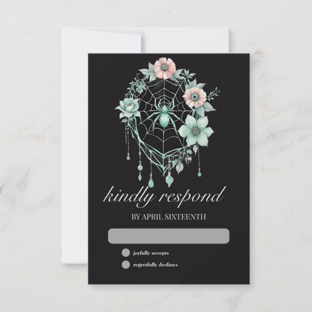 Cartons Réponse Gothique Green Mint Floral Spider Web Handfasting (Devant)