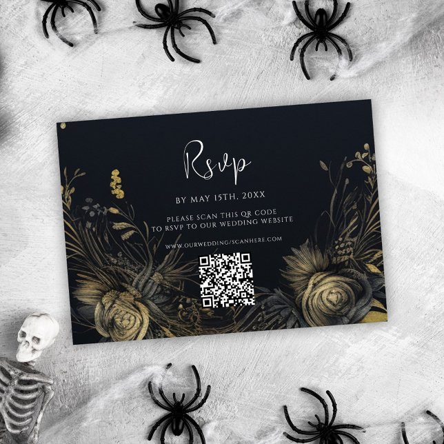 Cartons Réponse Gothique Halloween QR Code Mariage (Gothic Halloween QR Code Wedding RSVP Card)
