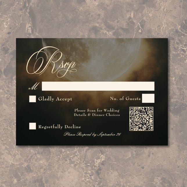 Cartons Réponse Gothique Pleine lune foncée Mariage QR (Gothic Dark Full Moon Arch Wedding QR RSVP Card)