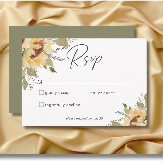 Cartons Réponse Grand Mariage de fleurs de soleil boho rustique do (Soft Rustic Large Boho Sunflowers Wedding RSVP Card)