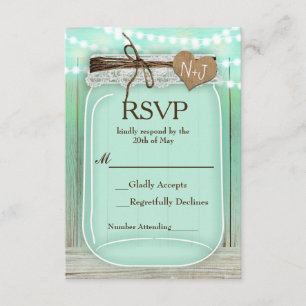 Cartons Réponse Grand pot Mason & lumières Mariage rustique menthe
