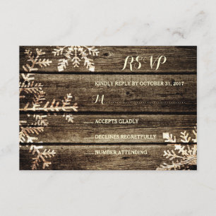 Cartons Réponse Grange Bois Snowflakes Rustique Mariage d'hiver RS