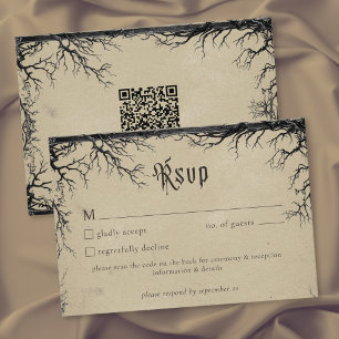 Cartons Réponse Gravure d'arbre de corbeau gothique Mariage QR noi