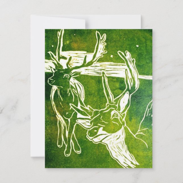 Cartons Réponse Gravure sur linoléum de cerfs au passage vert (Devant)