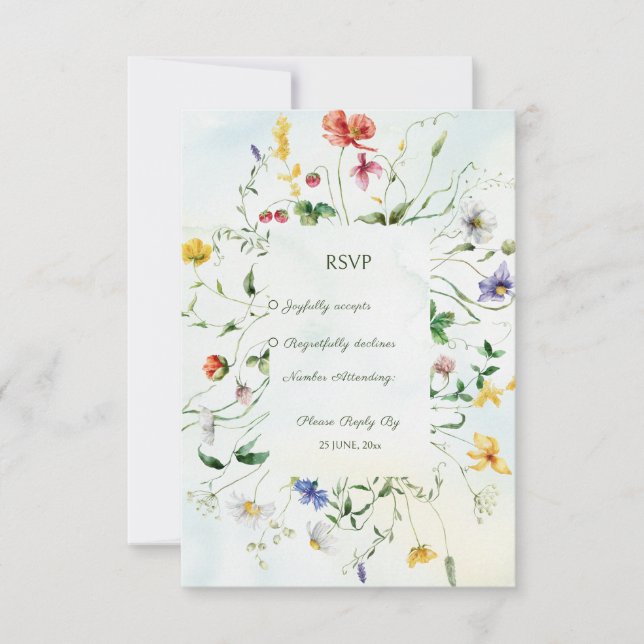 Cartons Réponse Green and White Romance Rustique Mariage d'été (Devant)