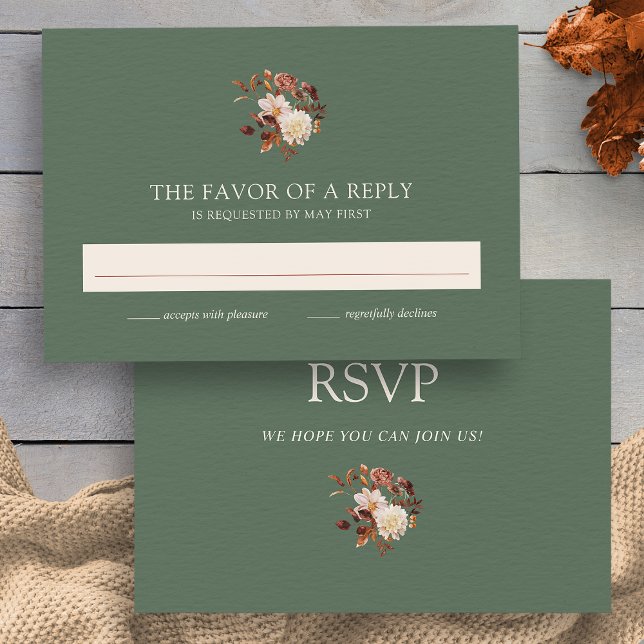 Cartons Réponse Green Fall Terracotta Aquarelle Florale Mariage (Sage Green Fall Terracotta Watercolor Floral Wedding RSVP Card by Painted Paperie
)