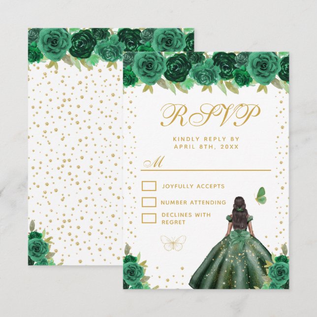 Cartons Réponse Green Floral Dark Skin Princess Sweet Sixteen (Devant / Derrière)