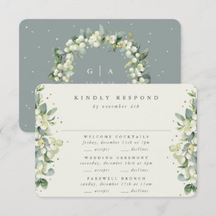 Cartons Réponse Green Snowberry+Eucalyptus Mariage Multi-événement