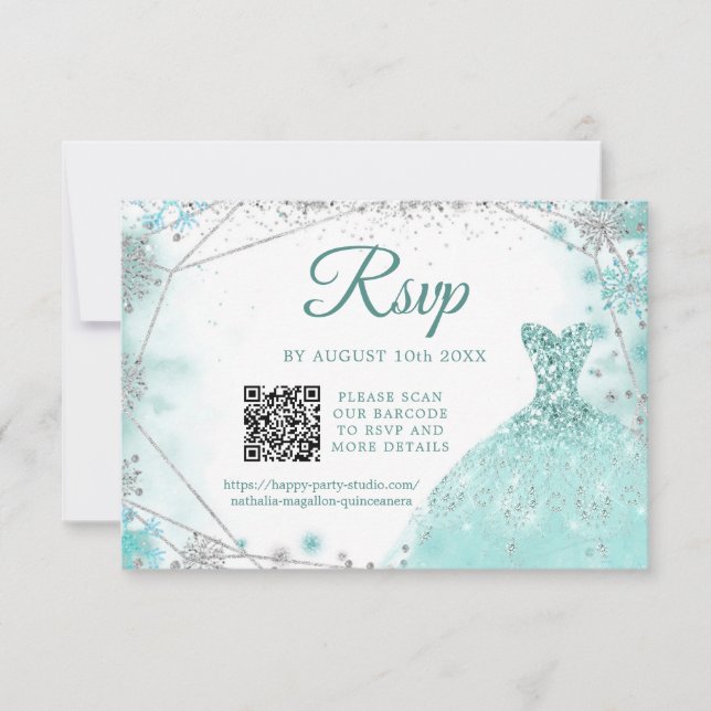 Cartons Réponse Green Turquoise Silver Hivernal Quinceañera Snowfl (Devant)