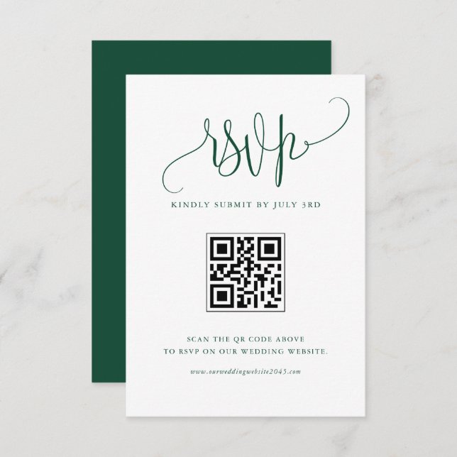 Cartons Réponse Green We Do Modern Calligraphy Mariage QR Code (Devant / Derrière)