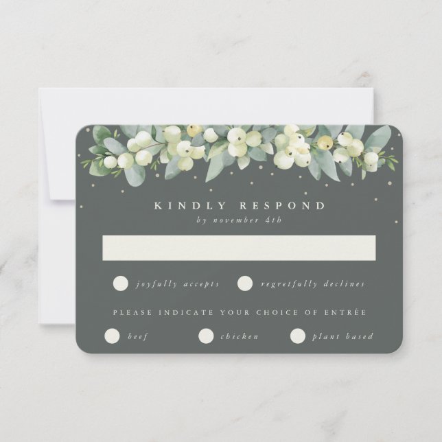 Cartons Réponse Grey Green Snowberry+Eucalyptus Garland Mariage (Devant)