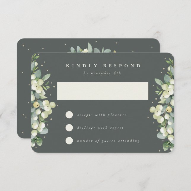 Cartons Réponse Grey Green Snowberry+Eucalyptus Mariage (Devant / Derrière)