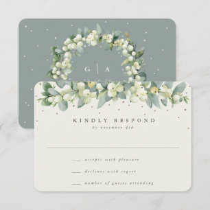 Cartons Réponse Guirlande de mariage baies de neige vert/crème + e