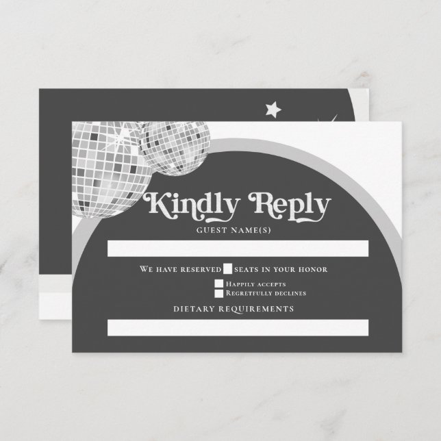 Cartons Réponse Halloween rétro Black Grey Goth Disco Ball Mariage (Devant / Derrière)