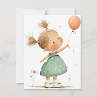 Cartons Réponse Happy Girl with Balloon Watercolor