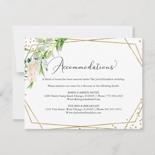 Cartons Réponse Hébergements de mariage géométriques à verdure élé (Devant)