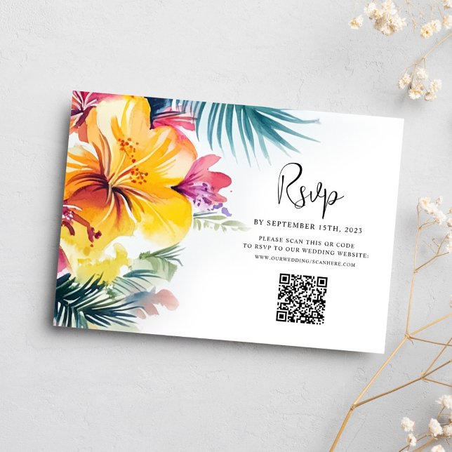 Cartons Réponse Hibiscus Floral Tropical Destination Mariage (Hibiscus Floral Tropical Destination Wedding RSVP Card)