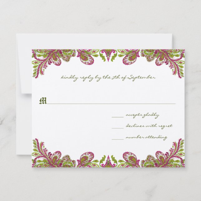 Cartons Réponse Honeysuckie & Chartreuse Vintage Paisley Mariage (Devant)