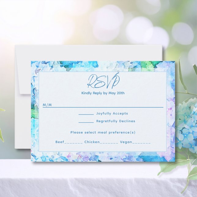Cartons Réponse Hydrangea Bleu Élégant à l'Aquarelle (Créateur téléchargé)