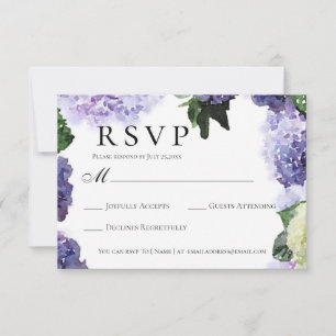 Cartons Réponse Hydrangeas à l'aquarelle élégants en violet et lav