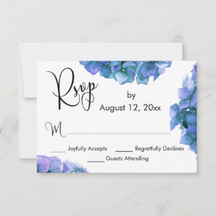 Cartons Réponse Hydrangeas bleu et violet avec calligraphie
