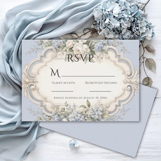Cartons Réponse Hydrangeas Bleus Élégant Mariage Vintage (Créateur téléchargé)