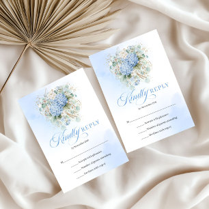 Cartons Réponse Hydrangeas Bleus Intemporels Encart Mariage Or 
