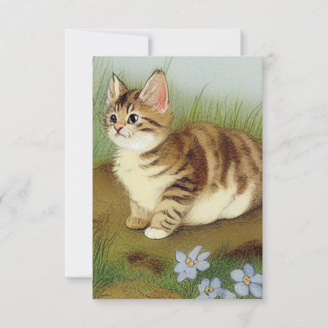 Cartons Réponse Illustration vintage Kitten avec fleurs (Devant)