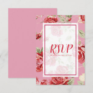 Cartons Réponse Impression florale de rose rouge pour annoncer la