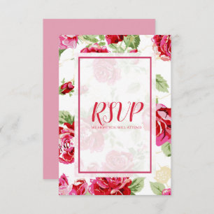 Cartons Réponse Impression florale rose rouge enregistrer la date