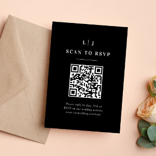 Cartons Réponse Initiales Élégantes Code QR Mariage Noir et Blanc