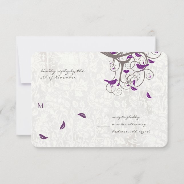 Cartons Réponse Inséparable violet Rustic Country Tree Mariage (Devant)